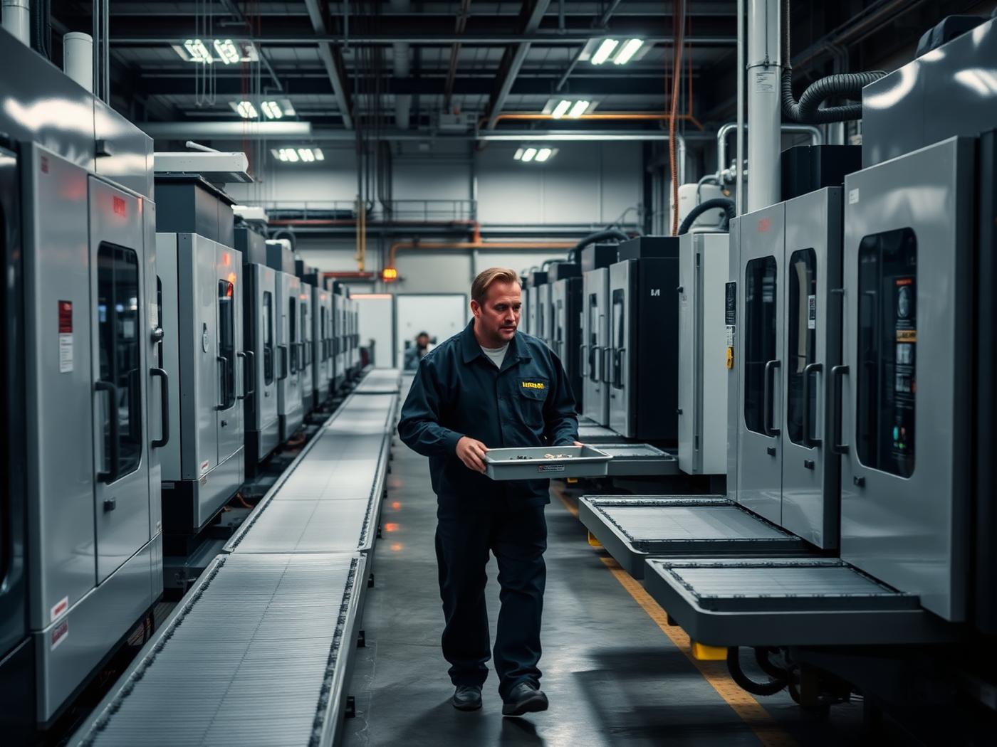 Machinist inspecting a part on the shop floor